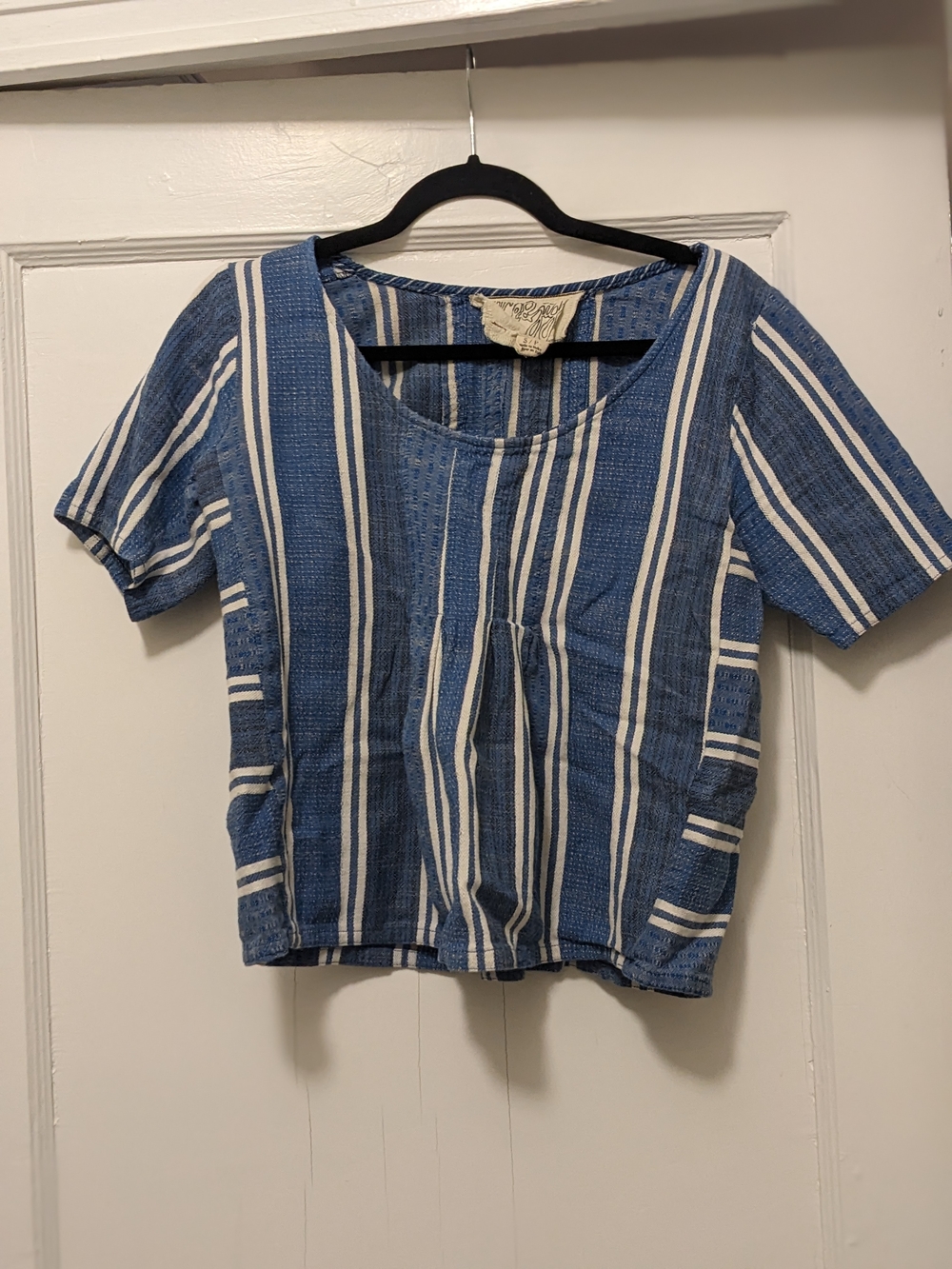 Ace & Jig Blue and White Striped Cropped Scoop Top